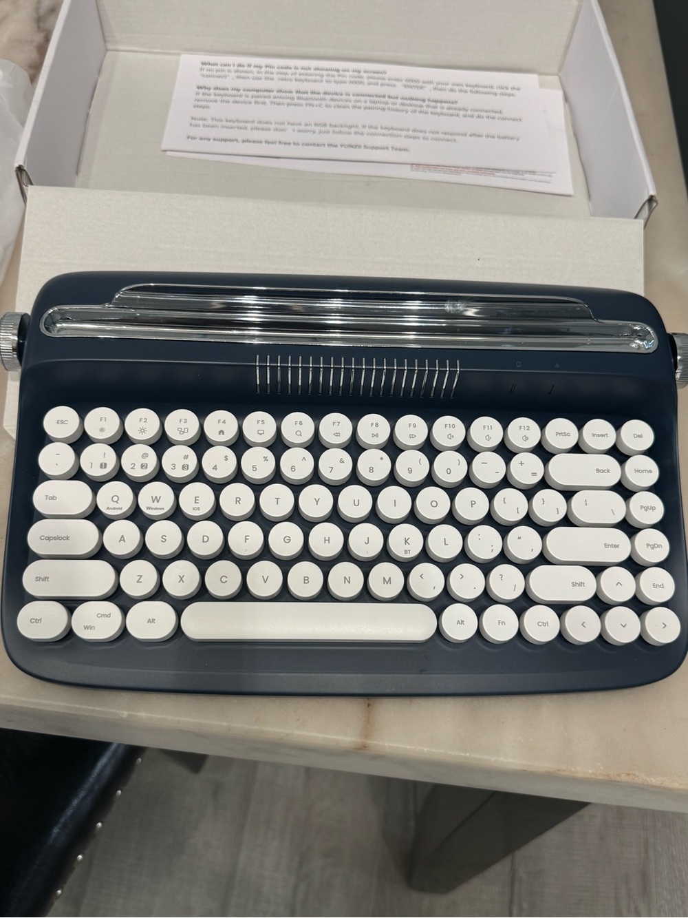 Retro-Style Wireless Keyboard in Navy with White Round Keys